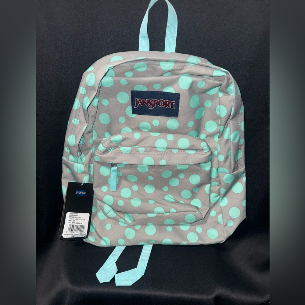 Jansport Kids Polka Dot Backpack in Mint and Gray